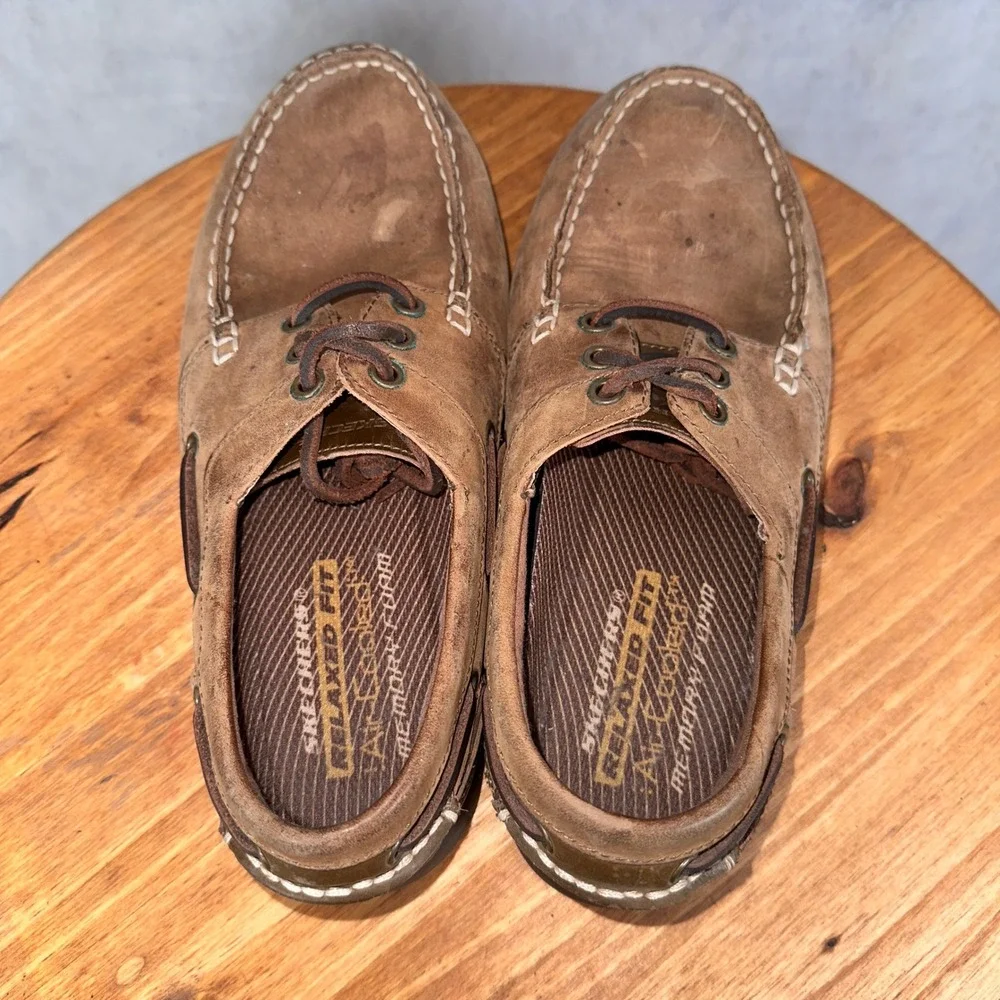 Skechers Boat Shoes Mens Size 8 Brown Good Relaxed Fit Leather Loafers 64765